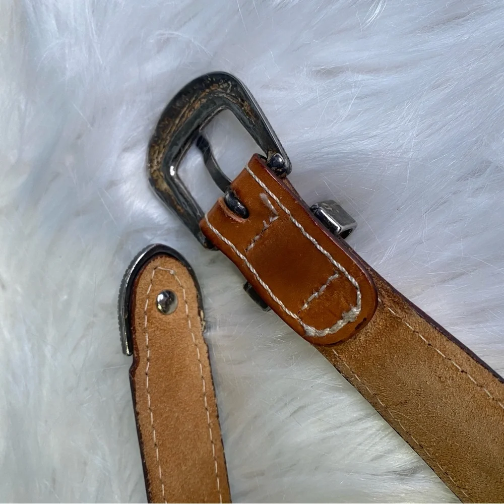 Vintage United Colors of Benetton Tan Leather Belt With Silver Buckle Medium